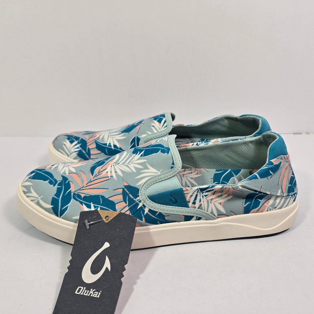 OluKai Lae'ahi Pa'i Swell Aloha Blue Palm Slip On Sneakers 10444-AAHA Mens 11